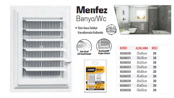 SGS Banyo Tuvalet Havalandırma Menfezi (20 Adet) 30x30 mm
