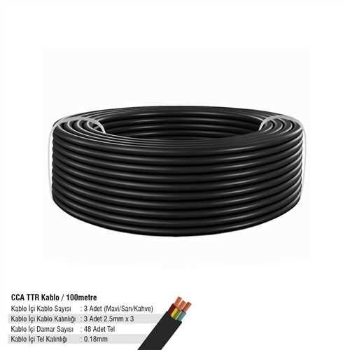 SGS3558 - CCA TTR KABLO 3*2,5 100 METRE 48*0,18 SİYAH