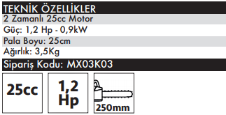 Max Extra YDKW 25 Benzinli Ağaç Kesme 25 Cm Pala