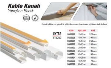 SGS Kablo Kanalı Yapışkan Bantlı 25x25 - 96 Metre