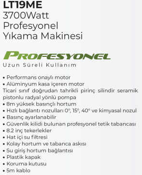 LUTİAN LT19ME - 180 BAR Profesyonel Yüksek Basınçlı Oto Yıkama Makinası 3700 Watt