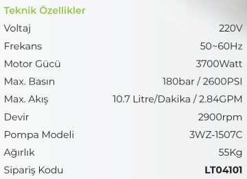 LUTİAN LT19ME - 180 BAR Profesyonel Yüksek Basınçlı Oto Yıkama Makinası 3700 Watt