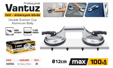 SGS955 - 100 KG İkili Alüminyum Cam Seramik Fayans Ahşap Tutma Taşıma Vantuzu 12cm + 12cm