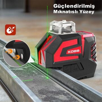 KOBB KBL32G Profesyonel Li-ion Yatay 360° ve Dikey Otomatik Hizalamalı Yeşil Nokta Şakül ve Yeşil Çapraz Çizgi Lazer