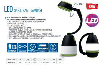 KLAUS Led Şarjlı Kamp Lambası 6W