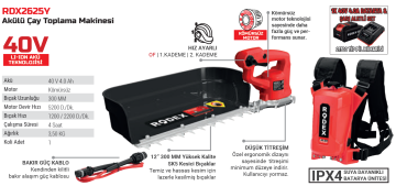 RODEX RDX2625Y - 40 Volt Akülü Çay Taplama Makinası 300mm - 3.5 KG
