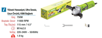 VIDO 115mm Avuç İçi Taşlama Makinası 750 Watt