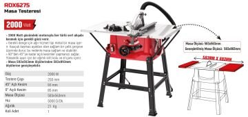 RODEX RDX6275 - 250mm Masalı Gönyeli Ahşap Sunta Kesme Testeresi 2000 Wattt