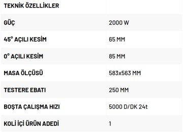 RODEX RDX6275 - 250mm Masalı Gönyeli Ahşap Sunta Kesme Testeresi 2000 Wattt