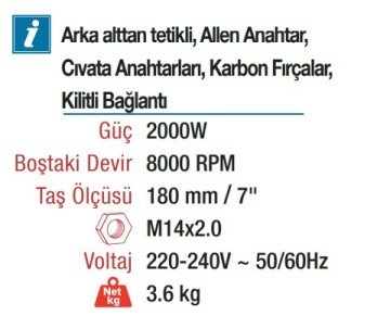 VIDO 180mm Avuç İçi Taşlama Makinası 2000 Watt (WD010542000)