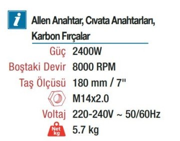 VIDO 180mm Avuç İçi Taşlama Makinası 2400 Watt (WD010512400)