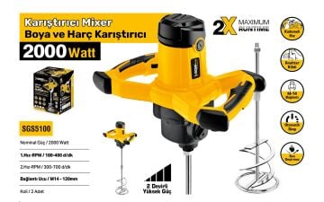 SGS5100 - İki Vitesli Boya ve Harç Karıştırıcı Mikser Makina 2000 Watt  - Devir Ayarlı