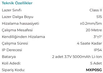 MAX EXTRA MXP05G - 20 Metre Yeşil Lazer Hizalama Distomat Şakül 4 Dikey 1 Yatay
