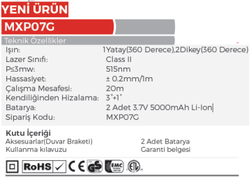 MAX EXTRA MXP07G Lazer Hizalama ± 0.2mm/1m