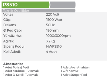 HAOWEI PS510 - 180mm Profesyonel Rotary Elektrikli Polisaj Makinası 1500 Watt