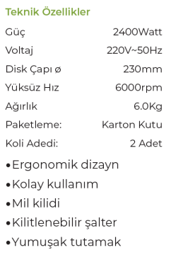 HAOWEI AGB8530 - 230mm Profesyonel Elektrikli Avuç Taşlama Makinası 2400 Watt