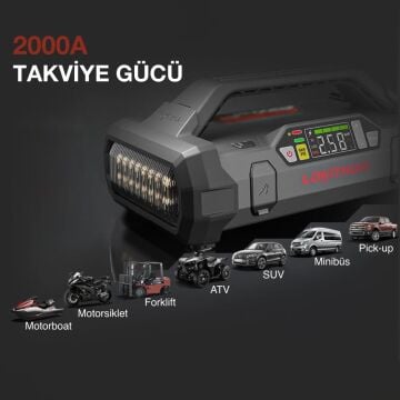 LOKITHOR JA301 12V 2000Amp Li-Polimer Akıllı Akü Takviye + Pompa + Powerbank + Led Lamba