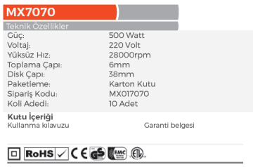 MAX EXTRA MX7070 Elektrikli Kalıp Taşlama Makinası 500 Watt