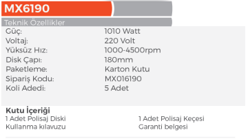 MAX EXTRA MX6195 Elektrikli Dik Polisaj Makinası180mm
