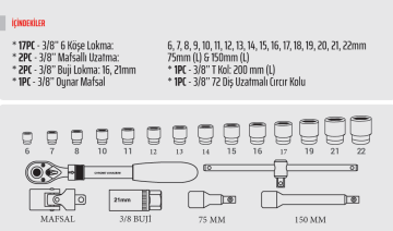 RiCO 3/8” Lokma Seti Takımı 24 Parça (007-RC2326)