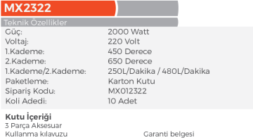 MAX EXTRA MX2322 Sıcak Hava Tabancası 2000 Watt - 3 Parça