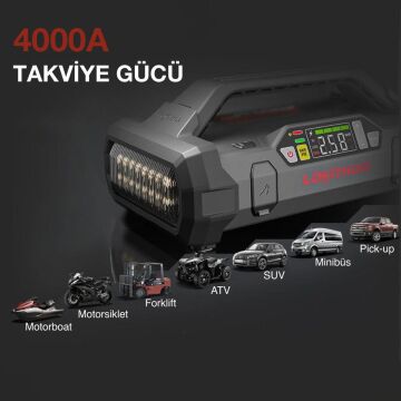 Lokithor APARTX4000 12V 4000Amp Li-Polimer Akıllı Akü Takviye + Pompa + Powerbank + Led Lamba