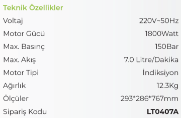 LUTIAN (LT407G-1800A) 150 BAR Yüksek Basınçlı Araba Yıkama Makinesi 1800 Watt (Aksesuarlı)