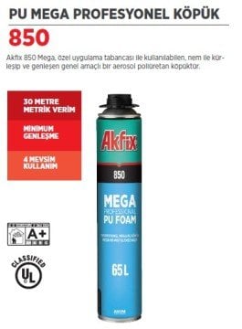 Akfix 850 Mega Profesyonel PU Köpük 850 ml / 1000 gr (12 Adet)