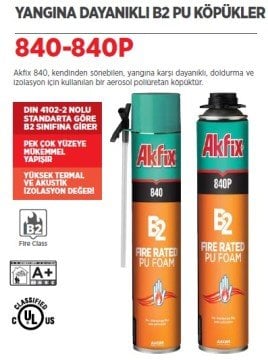 Akfix 840 Yangına Dayanıklı Pipetli B2 Pu Köpük 850 ml / 1000 gr / 12 Adet