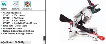 DWT KGS18-255 K Üstten Gönye Kesme 255 mm 1800 Watt