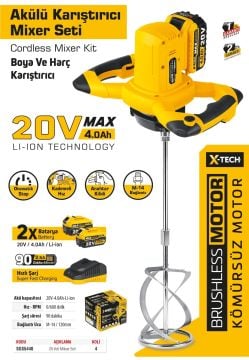 SGS5440 - 20 Volt 4 Amper Akülü Boya Harç Karıştırıcı Mikser Çift Akülü