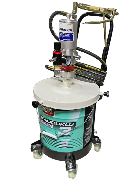 MİTACAN 16 Kg Havalı Gres Pompası 60:1 Teneke Tipi Kovasız 4 Tekerli (MTGZSET601)