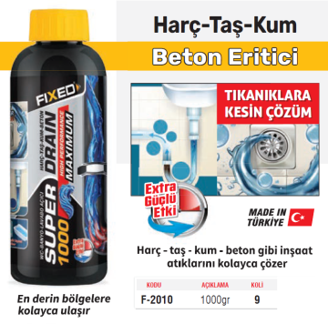 Fixed F2010 Harç Taş Beton Eritici Sıvı İlaç 1 KG - Tıkanıklara Çözüm