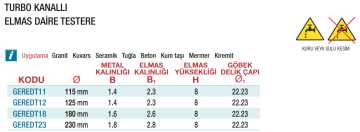 GERLİNGER Turbo Kanallı Elmas Daire Testere