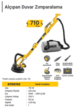 RTR Max Alçıpan Duvar Zımparalama 225 mm (710 Watt)