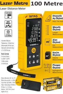 SGS5426 - 100 Metre Lazer Metre Mesafe Ölçer - Pisagor - Alan - Hacim - Mesafe - Otomatik Alçı Ölçümü
