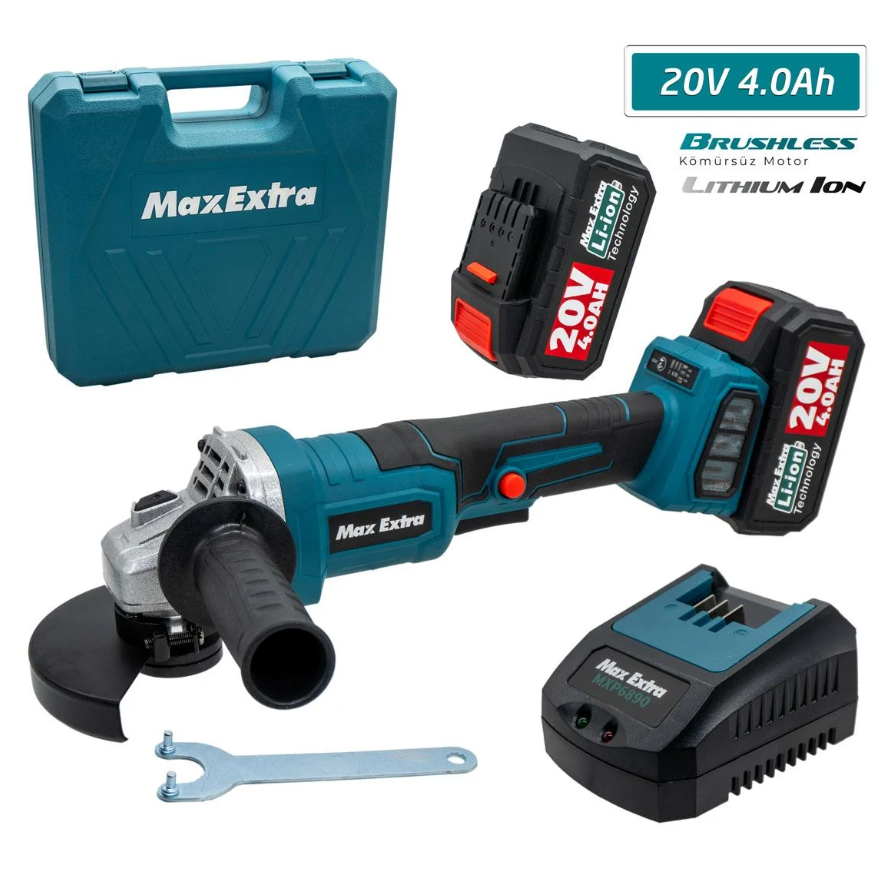 MAX EXTRA MXP6890 - 115mm Çift Akülü Kömürsüz Avuç Taşlama 20 Volt 4 Amper (Devir Ayarlı)