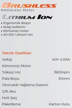 Max Extra MX8005 - 40 Volt 4 Amper Akülü Ağaç Kesme Motoru 30cm Pala