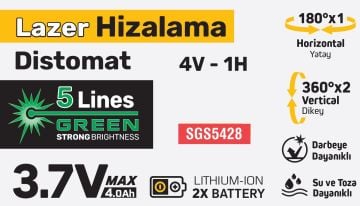 SGS5428 Lazer Hizalama Distomat Şakül 5 Yeşil Çizgi