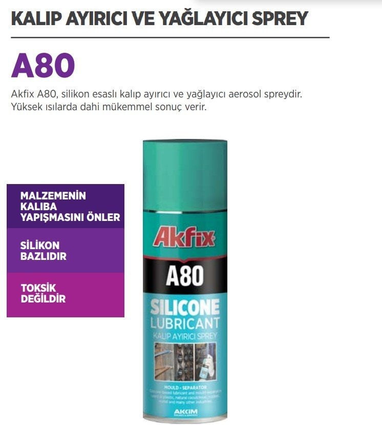 Akfix E80 Kalıp Ayırıcı ve Yağlayıcı Sprey 400 ml ( 12 Adet )