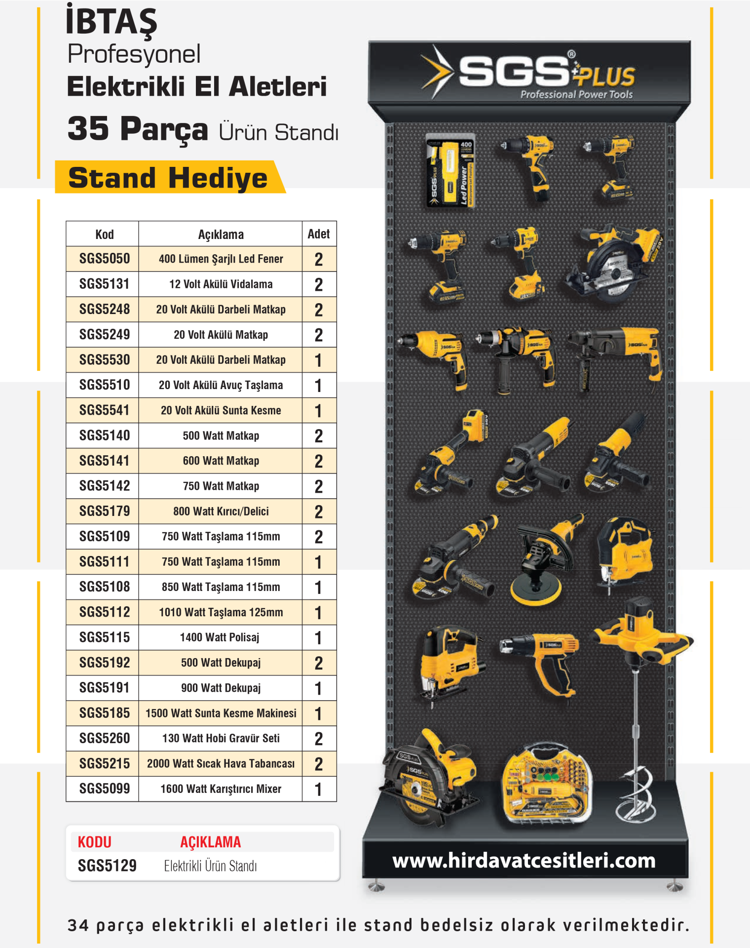 SGS5129 Elektrikli EL Aletleri Ürün Standı 35 Parça Stand Hediye