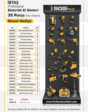 SGS5129 Elektrikli EL Aletleri Ürün Standı 35 Parça Stand Hediye