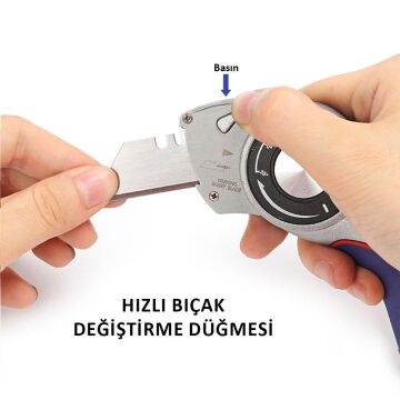 WORKPRO WP211013 Ağır Hizmet Alüminyum Gövde Açı Ayarlı Katlanır Rötuş Maket Bıçağı + 5 Adet Yedek Bıçak