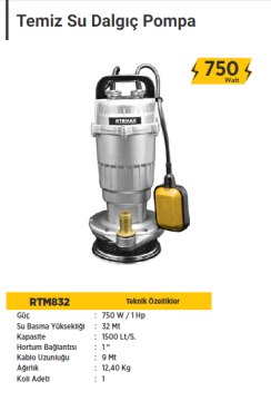 RTR MAX Temiz Su Dalgıç Pompa 750 Watt