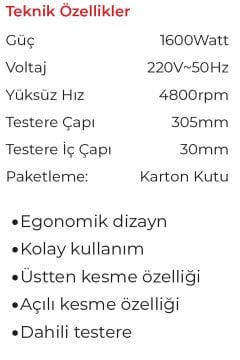 MAX EXTRA MX8130 - 305mm Gönye Kesme Makinesi 1600 Watt - Pvc - Ahşap - Metal - Alüminyum Kesme