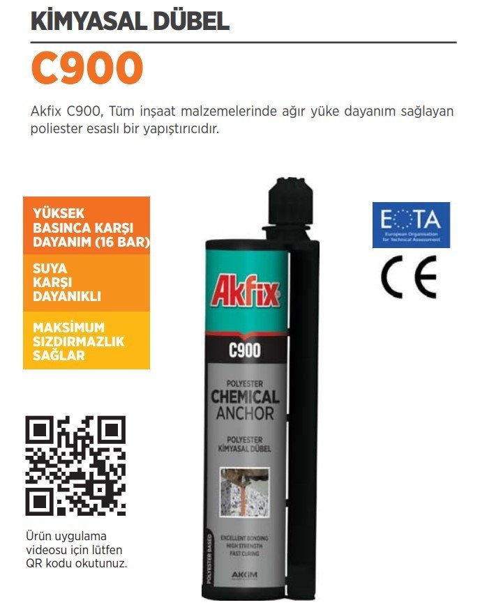AKFİX C900 Kimyasal Dübel Polyester 345 ML ( 12 Adet )