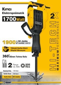 SGS5187 - 16 Kg Elektropnomatik Kırıcı Hilti SDS Hex 1700 Watt 60 Joules 1900 Bpm
