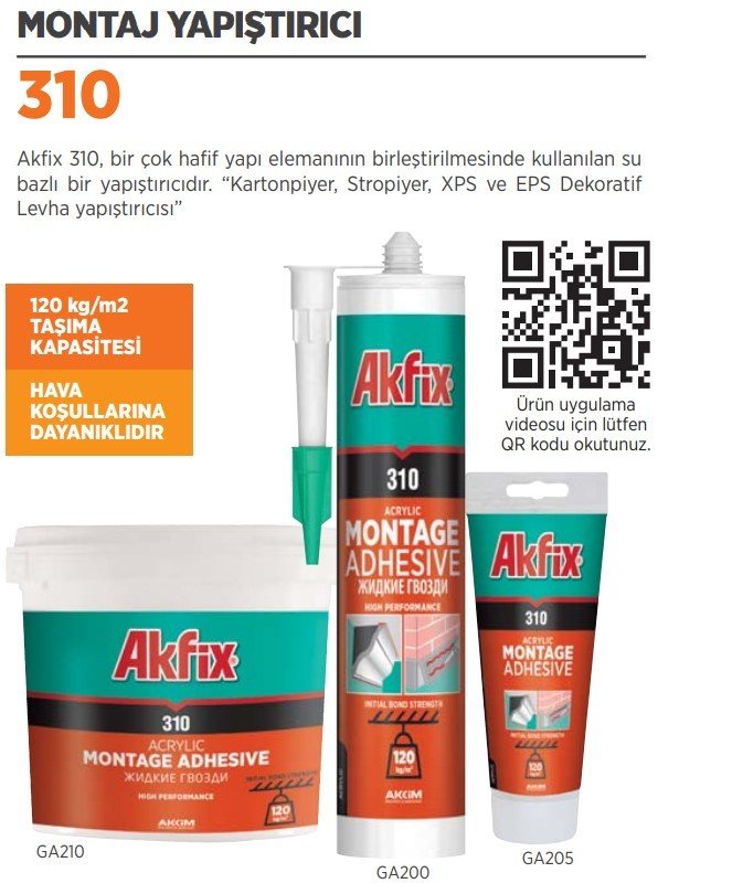 AKFİX 310 Kartonpiyer Strafor Yapıştırıcı / Beyaz