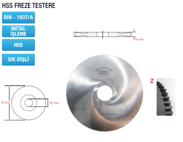 GERLİNGER HSS Freze Testere - DIN 1837/A Sık Dişli - Metal İşleme