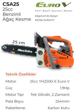MAX EXTRA CSA25 Benzinli Ağaç Kesme Bıçkı Motoru 25cm Pala - Fındık Budama